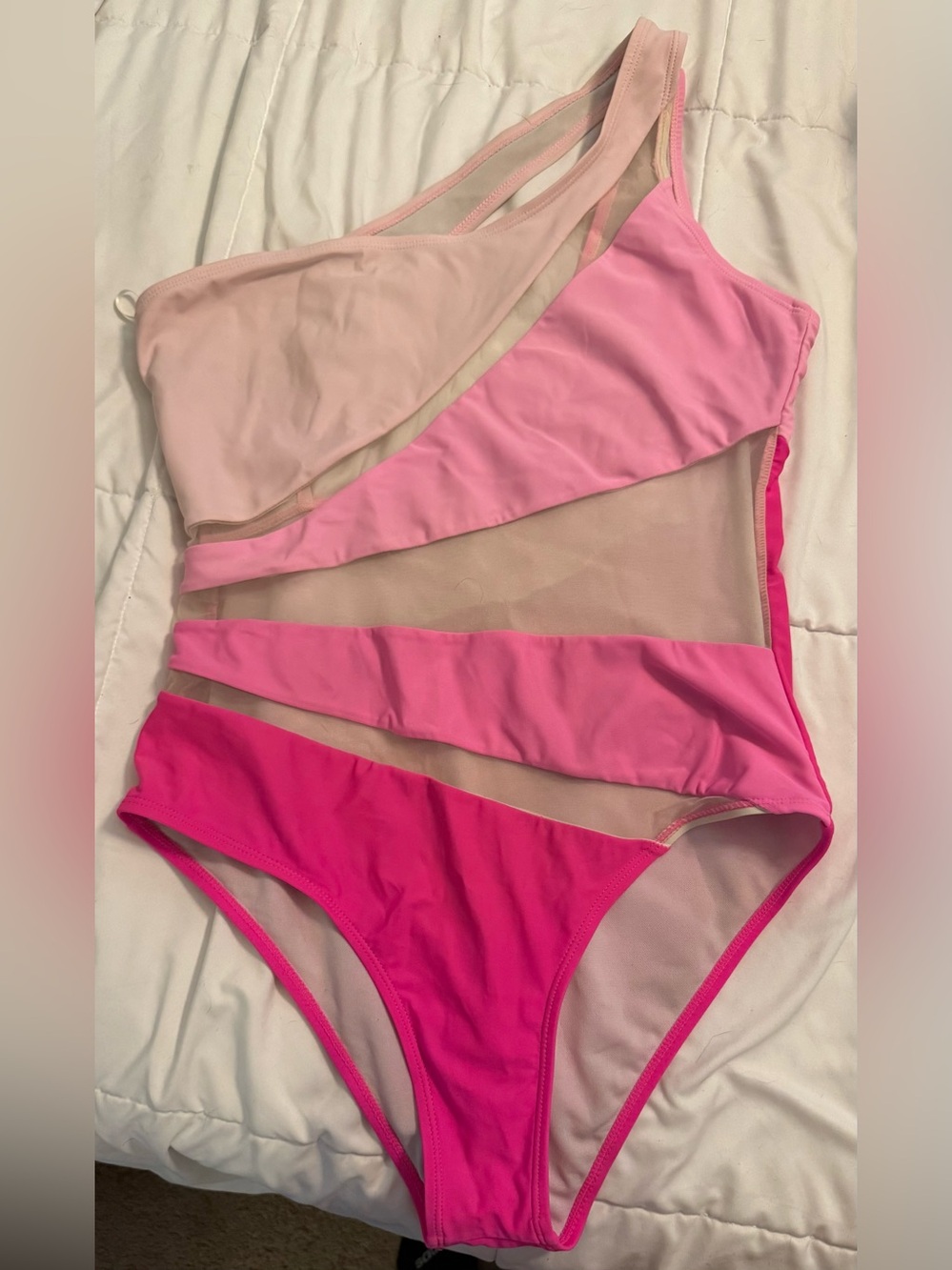 Women's Pink Ombre One-Shoulder Mesh-Panel One-Piece Swimsuit